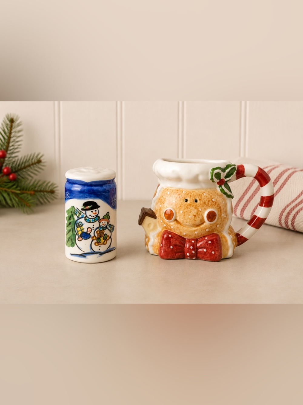 🔍 Gingerbread Mug & TableTops Unlimited Winterland Snowman Shaker (2) PC Bundle